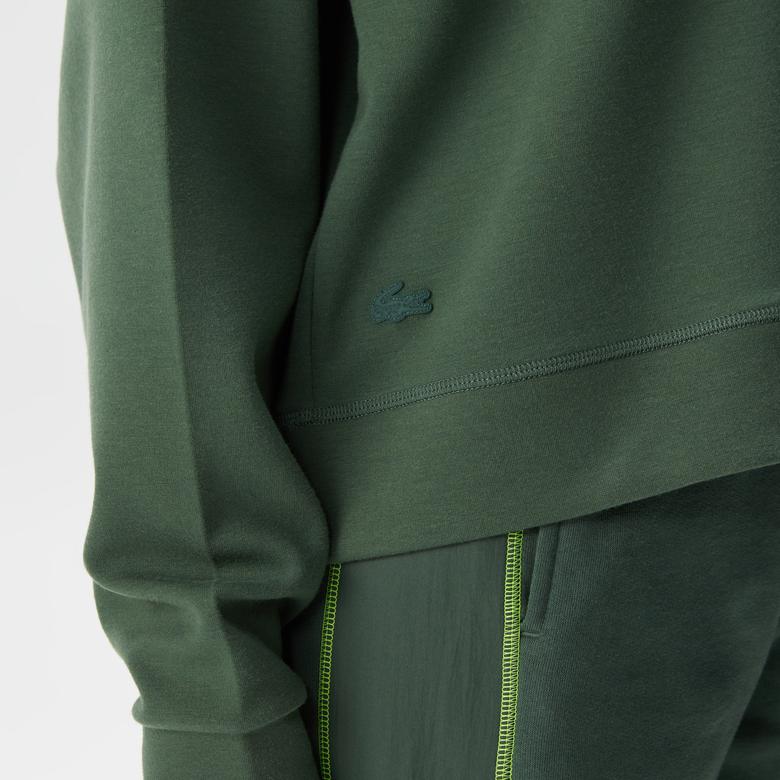 Lacoste Kadın Crop Fit Kapüşonlu Baskılı Yeşil Sweatshirt