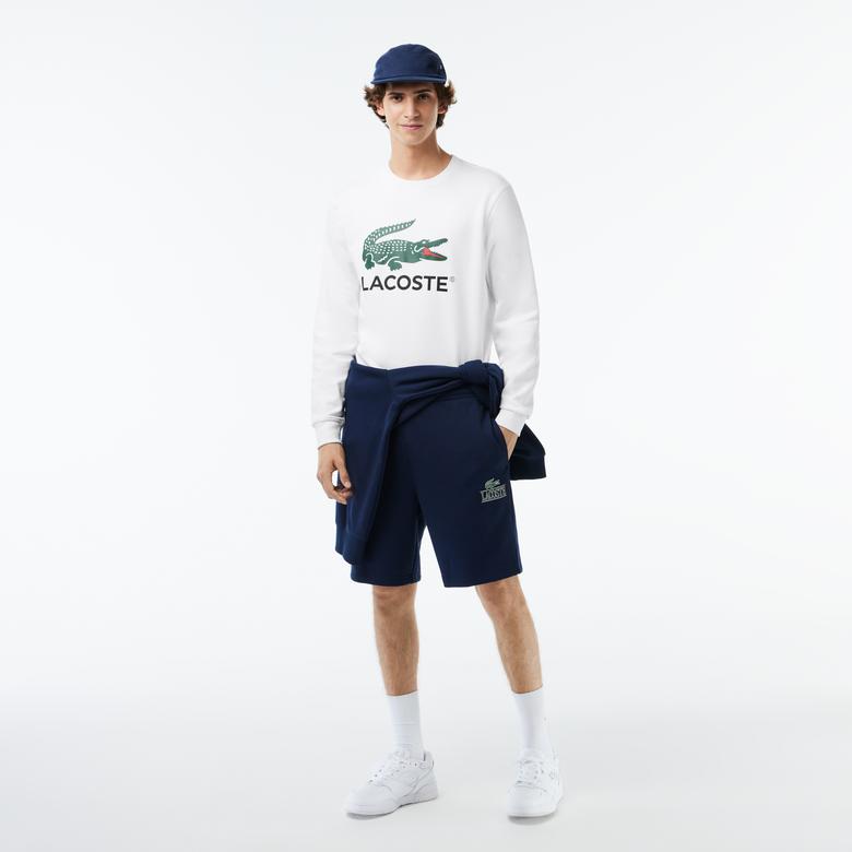 Lacoste Erkek Classic Fit Bisiklet Yaka Baskılı Beyaz Sweatshirt