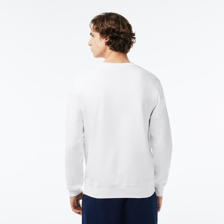 Lacoste Erkek Classic Fit Bisiklet Yaka Baskılı Beyaz Sweatshirt