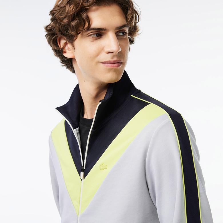 Lacoste Erkek Regular Fit Fermuarlı Renk Bloklu Gri Sweatshirt