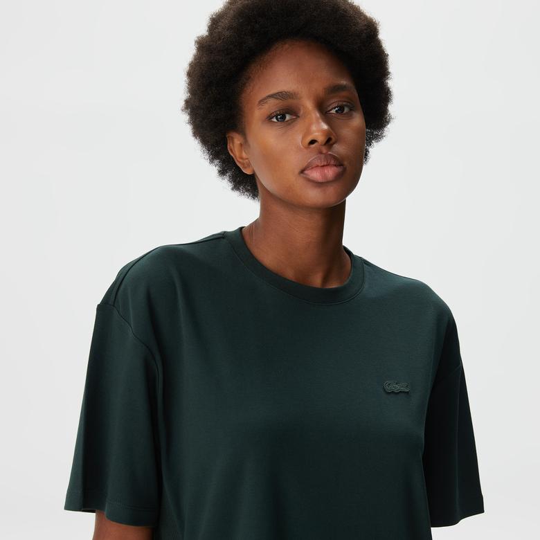 Lacoste Kadın Relaxed Fit Bisiklet Yaka Koyu Yeşil T-Shirt