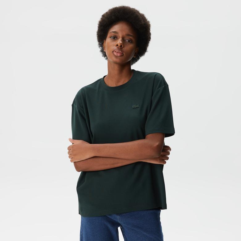 Lacoste Kadın Relaxed Fit Bisiklet Yaka Koyu Yeşil T-Shirt