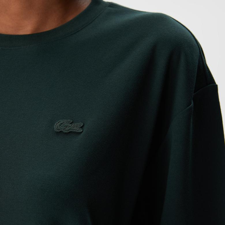 Lacoste Kadın Relaxed Fit Bisiklet Yaka Koyu Yeşil T-Shirt