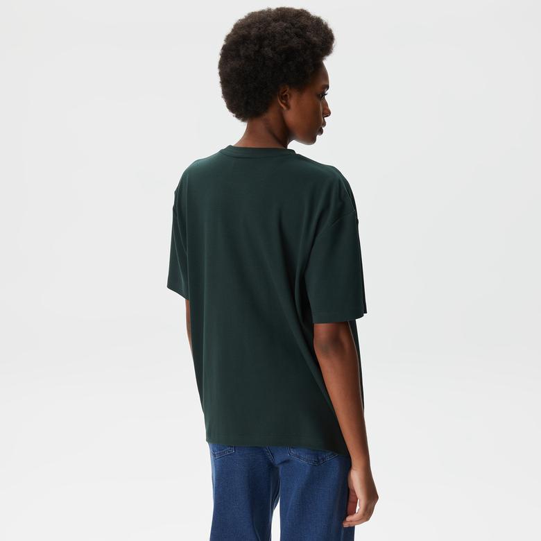 Lacoste Kadın Relaxed Fit Bisiklet Yaka Koyu Yeşil T-Shirt
