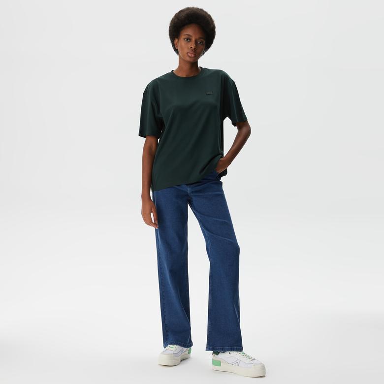 Lacoste Kadın Relaxed Fit Bisiklet Yaka Koyu Yeşil T-Shirt