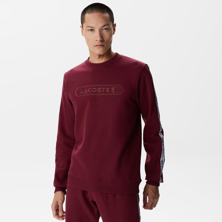 Lacoste Erkek Relaxed Fit Bisiklet Yaka Baskılı Bordo Sweatshirt
