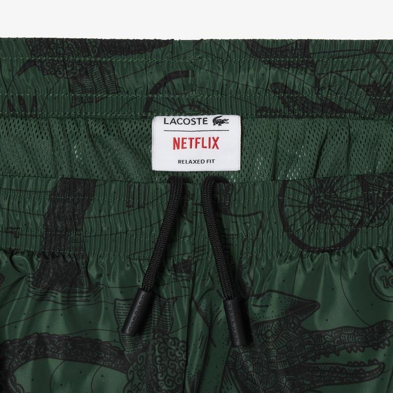 Lacoste x Netflix Unisex Desenli Yeşil Eşofman Altı