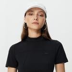 Lacoste Kadın Slim Fit Dik Yaka Baskılı Siyah T-Shirt