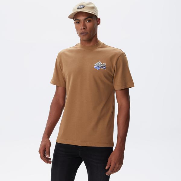 Lacoste Erkek Relaxed Fit Bisiklet Yaka Baskılı Bej T-Shirt