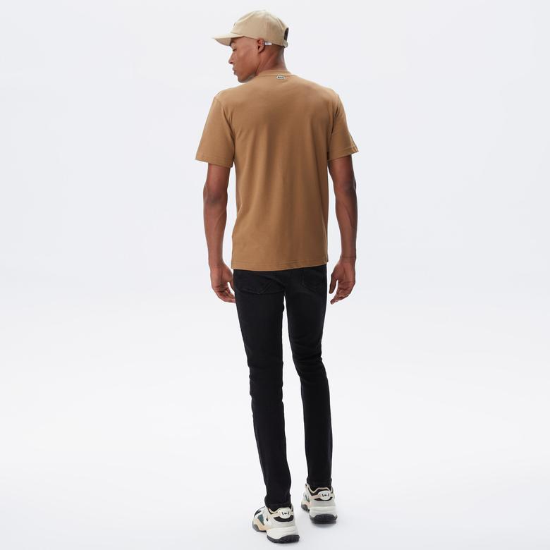 Lacoste Erkek Relaxed Fit Bisiklet Yaka Baskılı Bej T-Shirt