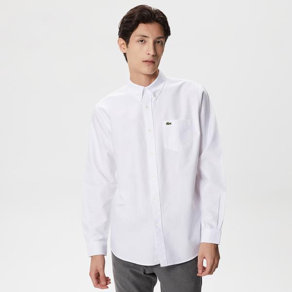Lacoste Erkek Regular Fit Düğmeli Yaka Organik Pamuk Beyaz Gömlek