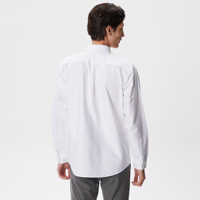 Lacoste Erkek Regular Fit Düğmeli Yaka Organik Pamuk Beyaz Gömlek