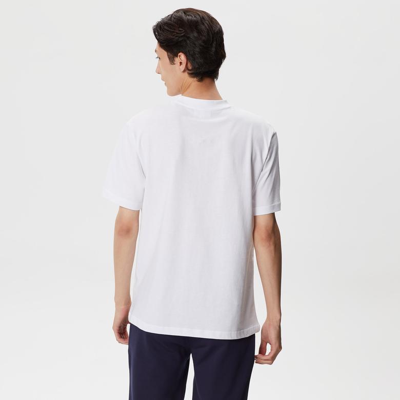 Lacoste Erkek Relaxed Fit Bisiklet Yaka Baskılı Beyaz T-Shirt