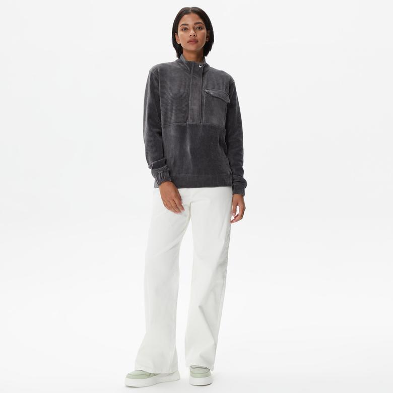 Nautica Kadın Gri Standart Fit Kadife Dik Yakalı Sweatshirt