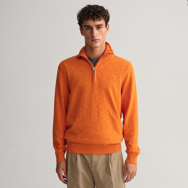 GANT Erkek Turuncu Regular Fit Yarım Fermuarlı Kazak