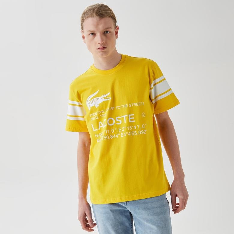 Lacoste Active Erkek Relaxed Fit Bisiklet Yaka Baskılı Sarı T-Shirt