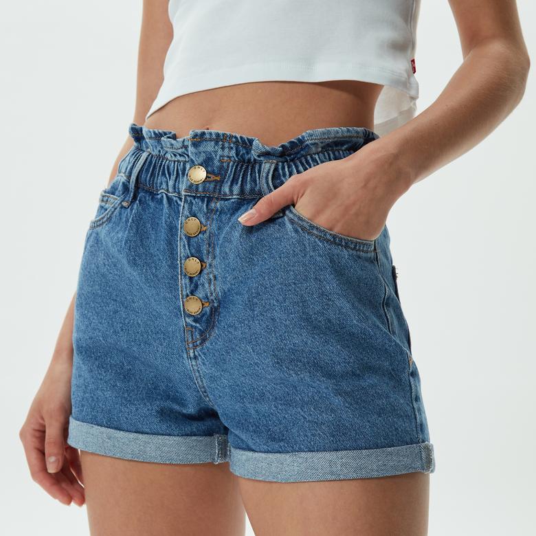 Only Onlcuba Paperbag Denim Kadın Mavi Şort