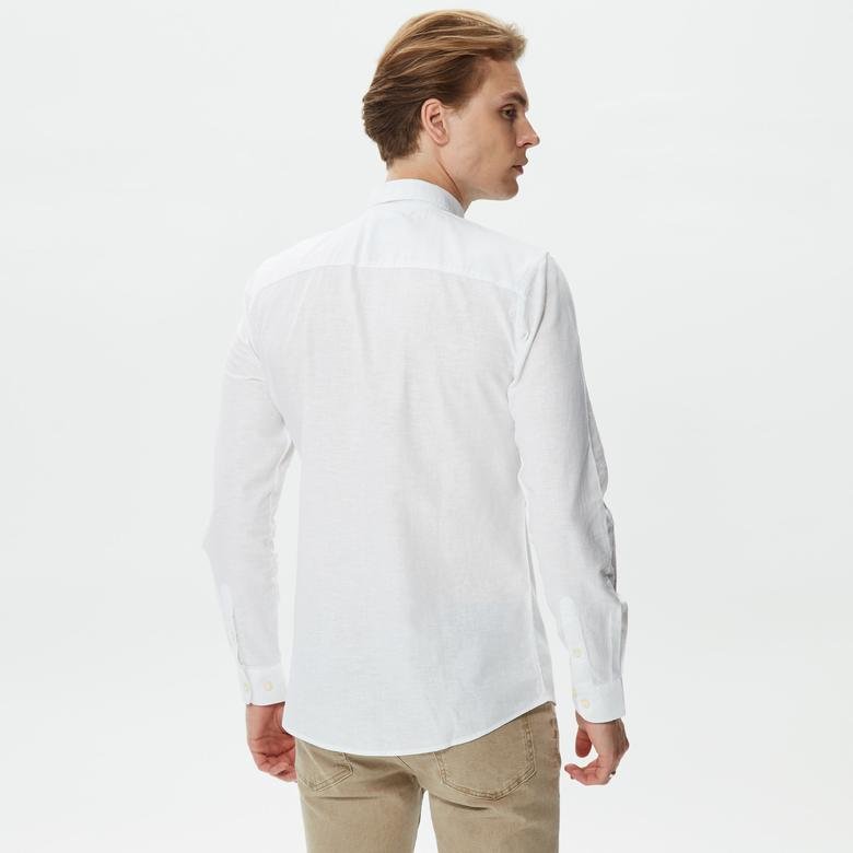 ONLY&SONS Onscaiden Uzun Kollu Solid Linen Erkek Beyaz Gömlek