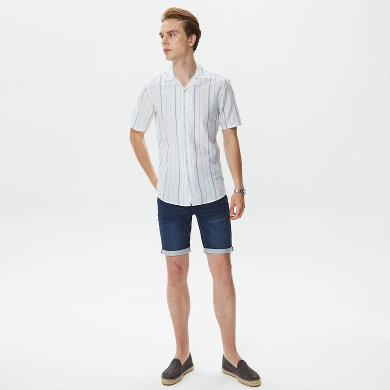 ONLY&SONS Onscaiden Kısa Kollu Stripe Resort Linen Erkek Beyaz Gömlek
