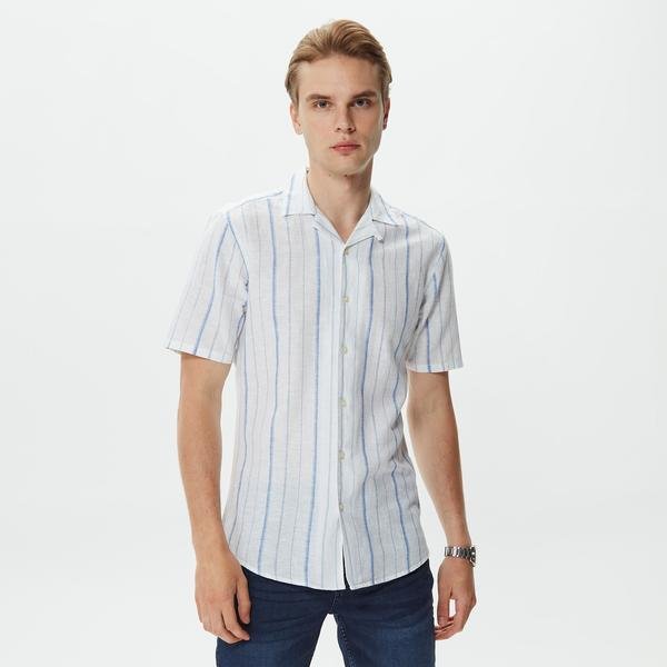 ONLY&SONS Onscaiden Kısa Kollu Stripe Resort Linen Erkek Beyaz Gömlek