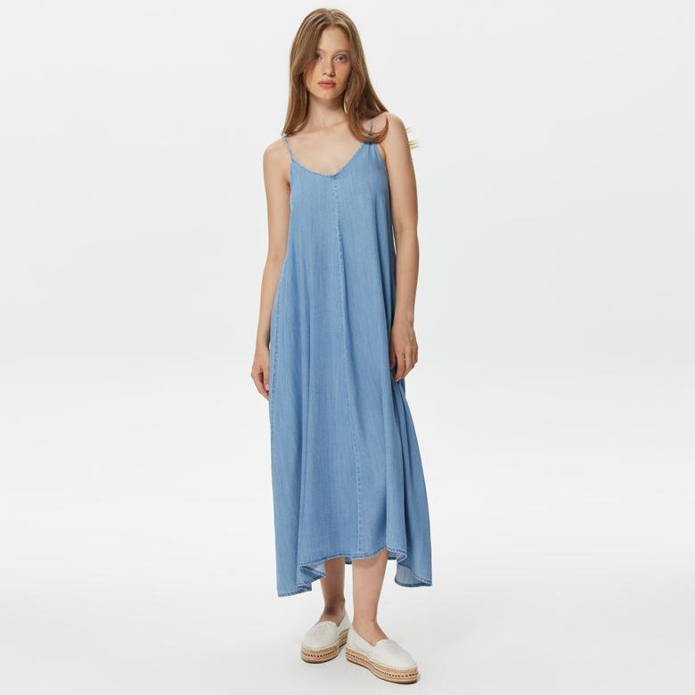 Only Onllaia String Long Denim Kadın Mavi Elbise
