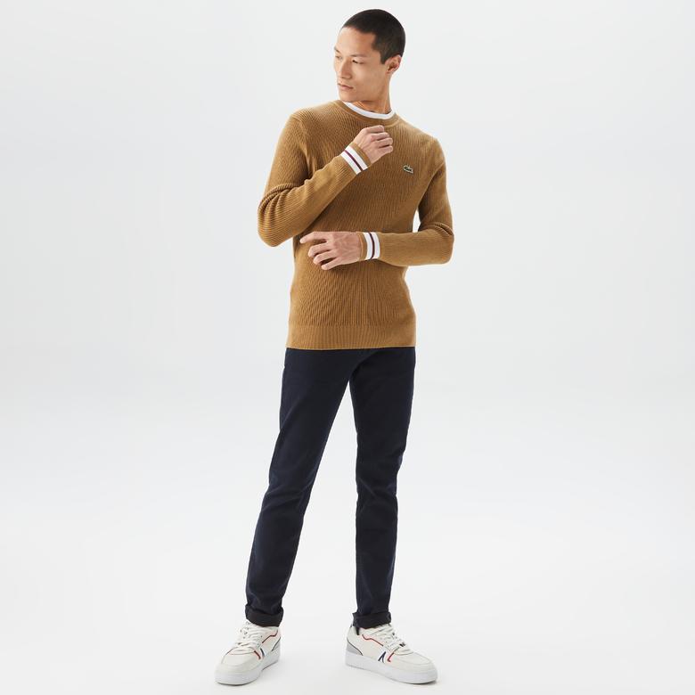 Lacoste Erkek Bisiklet Yaka Çizgili Kahverengi Kazak