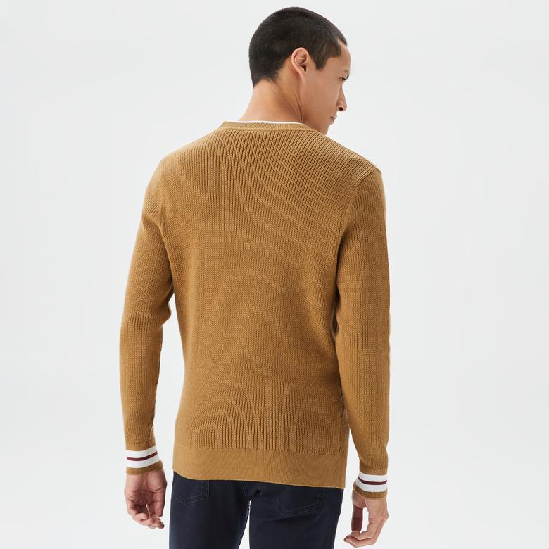 Lacoste Erkek Bisiklet Yaka Çizgili Kahverengi Kazak