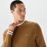 Lacoste Erkek Bisiklet Yaka Çizgili Kahverengi Kazak