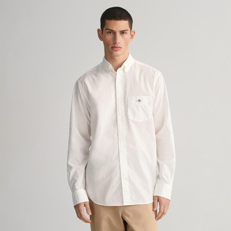 GANT Erkek Beyaz Regular Fit Düğmeli Yaka Broadcloth Gömlek