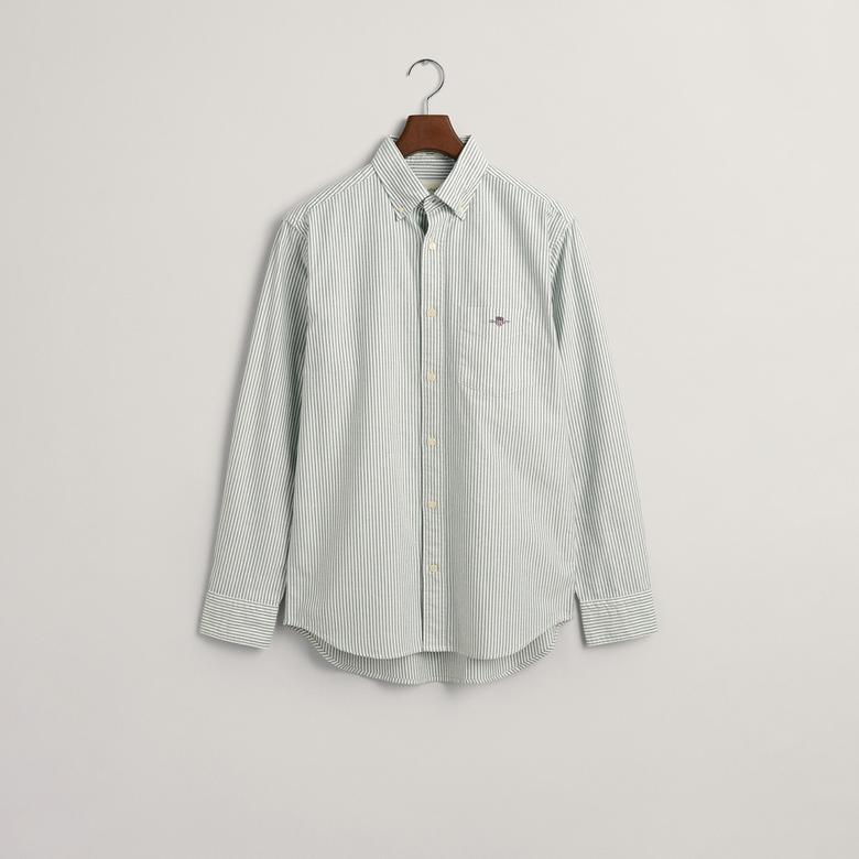 GANT Erkek Yeşil Regular Fit Düğmeli Yaka Çizgili Gömlek