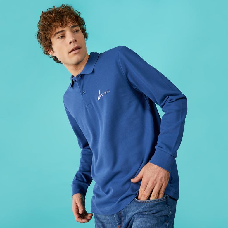 Nautica Erkek Mavi Classic Fit Uzun Kollu Polo