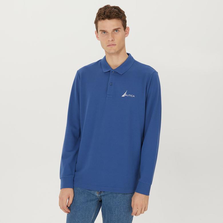 Nautica Erkek Mavi Classic Fit Uzun Kollu Polo