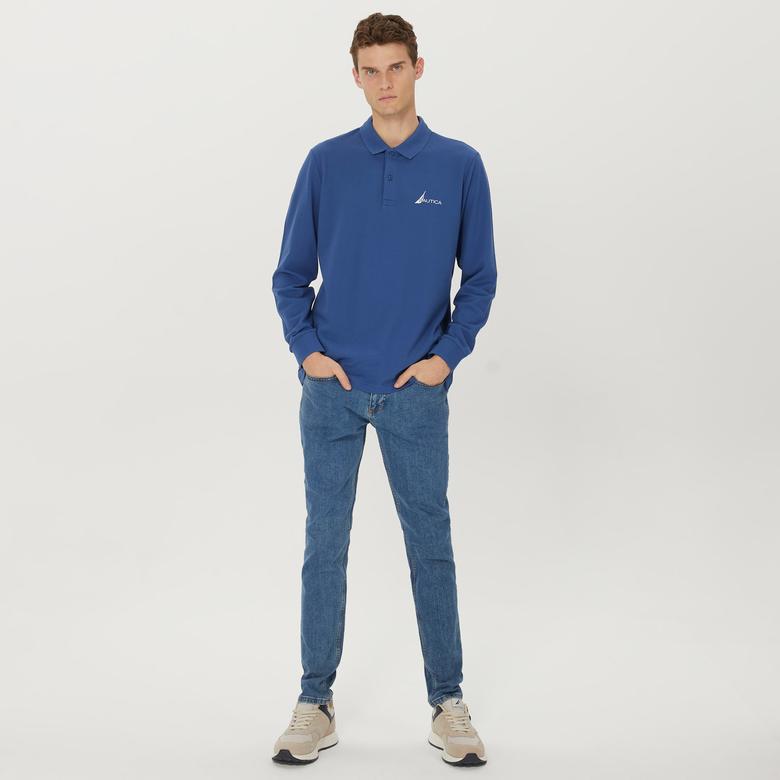 Nautica Erkek Mavi Classic Fit Uzun Kollu Polo