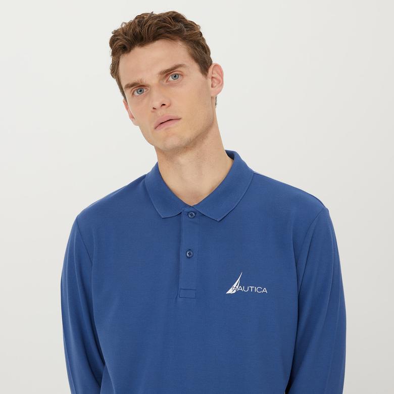 Nautica Erkek Mavi Classic Fit Uzun Kollu Polo