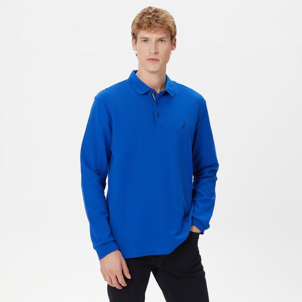 Nautica Erkek Mavi Classic Fit Uzun Kollu Polo