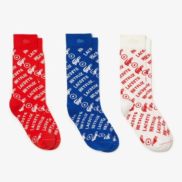 Lacoste x Netflix Unisex Baskılı 3'lü Renkli Çorap