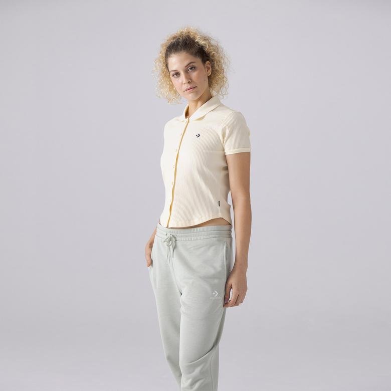 Converse Slim Button-Up Kadın Krem T-Shirt