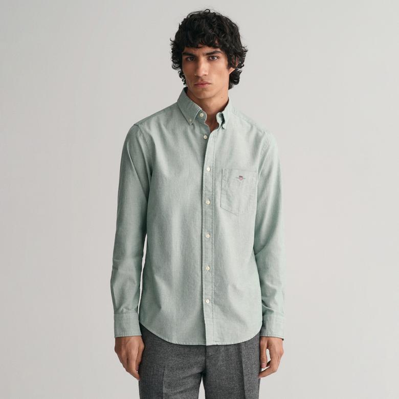 GANT Erkek Yeşil Regular Fit Düğmeli Yaka Logolu Oxford Gömlek