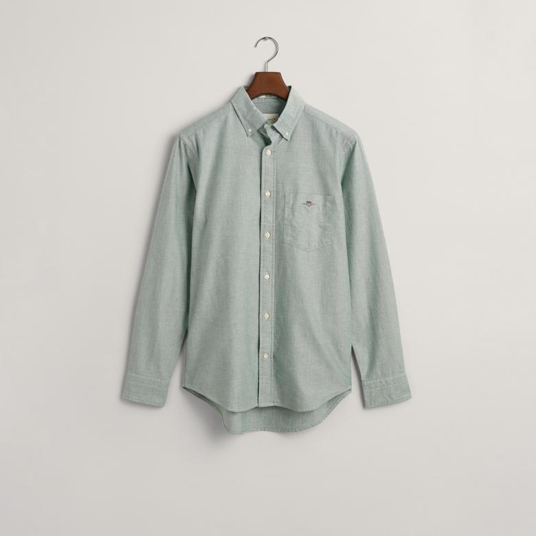 GANT Erkek Yeşil Regular Fit Düğmeli Yaka Logolu Oxford Gömlek