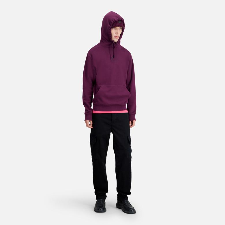 ERKEK KAPÜŞONLU BASKILI BORDO SWEATSHIRT