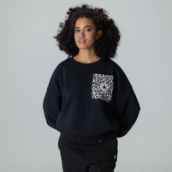 Converse Leopard Crew Kadın Siyah Sweatshirt