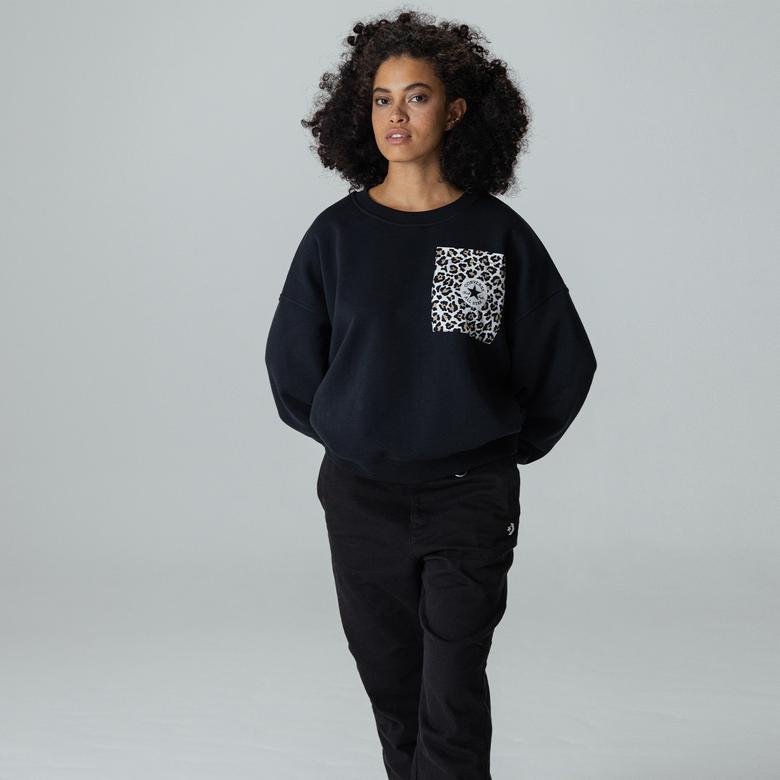 Converse Leopard Crew Kadın Siyah Sweatshirt