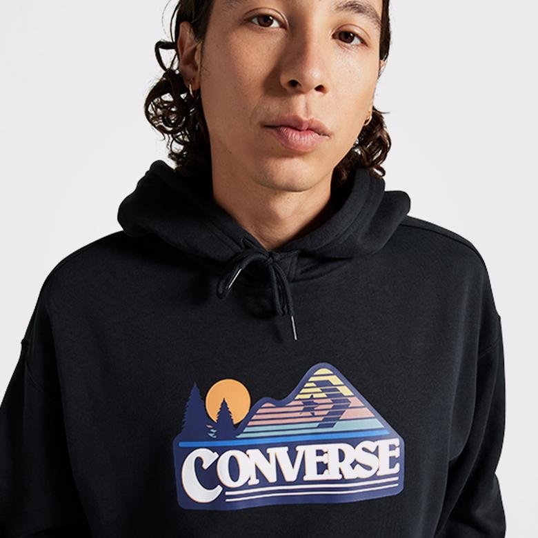 Converse Cc Elevated Logo Graphic Os  Erkek Siyah Hoodie