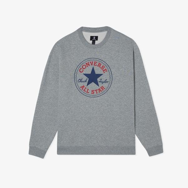 Converse Go-To All Star Patch Standard Fit Fleece Crew Unisex Gri Sweatshirt