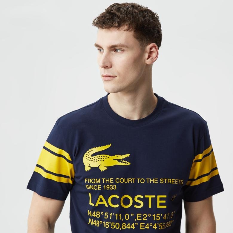 Lacoste Active Erkek Relaxed Fit Bisiklet Yaka Baskılı Lacivert T-Shirt
