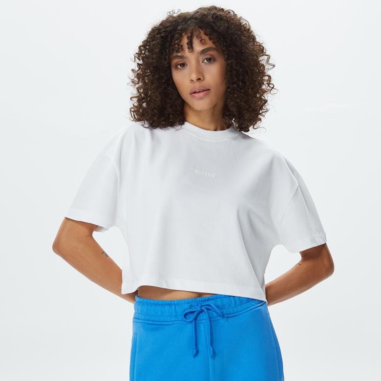UNITED4 Kadın Beyaz Crop T-Shirt