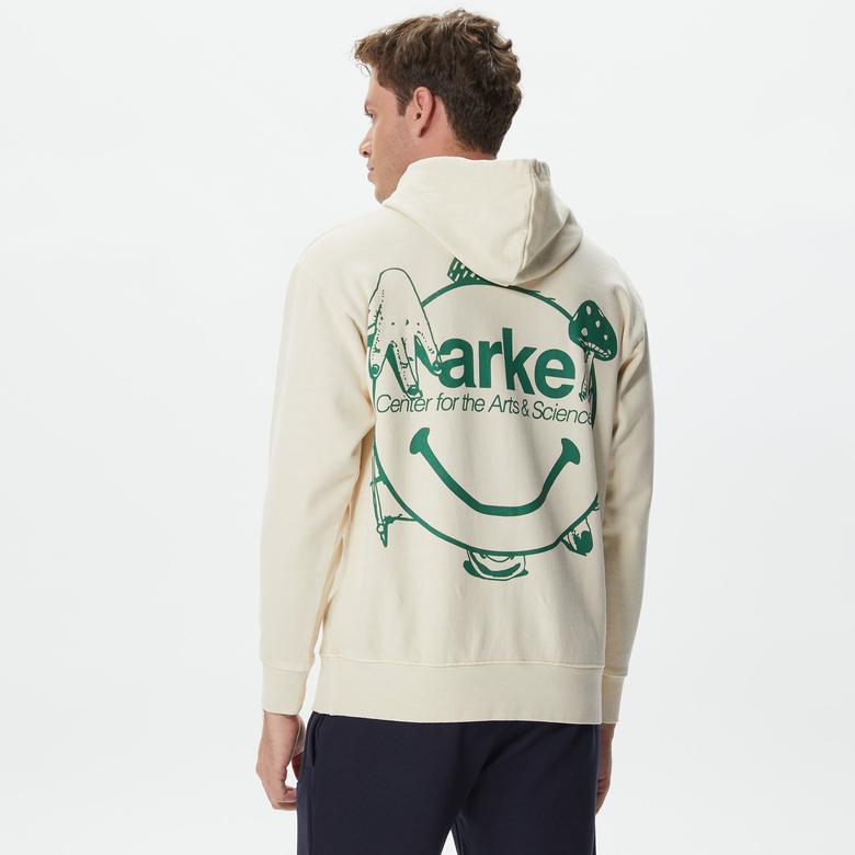 Market Smiley Art Erkek Krem Hoodie