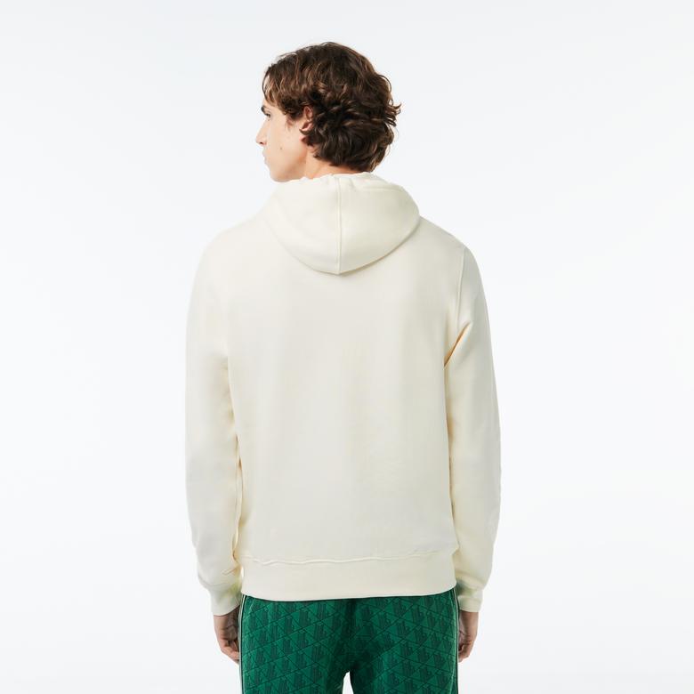 Lacoste Erkek Classic Fit Kapüşonlu Baskılı Beyaz Sweatshirt