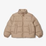 Lacoste Erkek Kapüşonlu Desenli Bej Mont