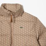 Lacoste Erkek Kapüşonlu Desenli Bej Mont